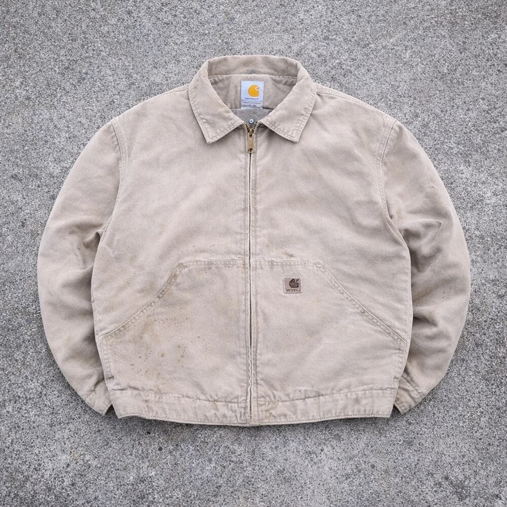 Carhartt Jacket Detroit Cropped Tan US XL Duck Canvas Thermal Zip Up Beige Work - Picture 4 of 8